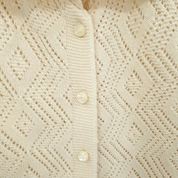 VTG Cuddle Knits Button Front Pointelle Cardigan/Knit Top L/XL Ivory - Picture 8 of 16